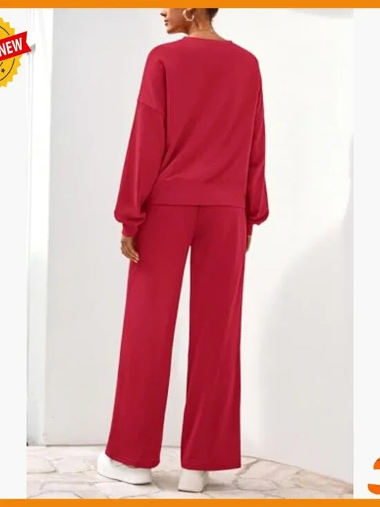 Loose Fit Sweatsuit Set, Crewneck Sweatshirt & Wide Leg Sweatpants, 2 Piece - Picture 5 of 7